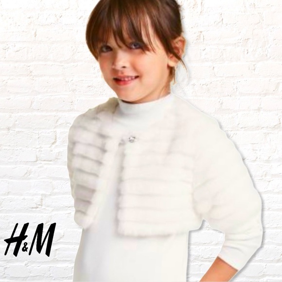 H&M Other - H&M Girls Cream Faux Fur Bolero Cardigan Size 5/6